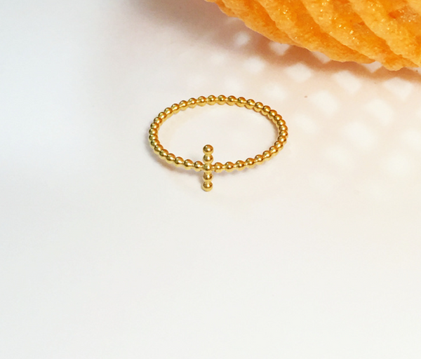 Small Beads Cross Ring - 18K Gold Plated for Women