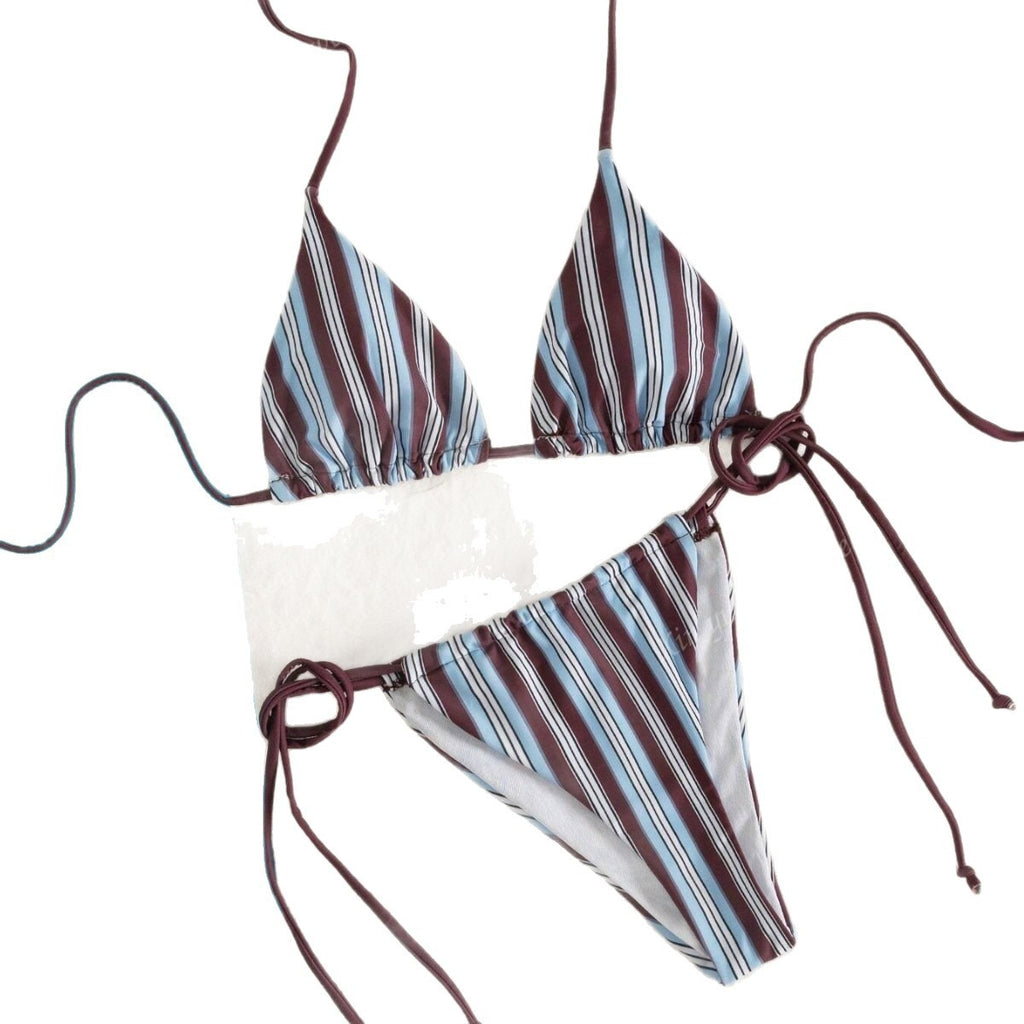 Women's Blue Striped Tie-Dye Bikini Set