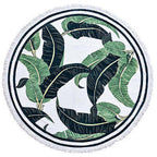 Round Fringed Tropical Leaf Beach Towel