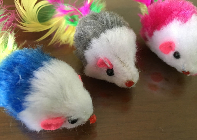 2-Inch Colorful Feather Tail Mouse Toy for Cats