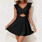 Cross-Front Ruffle Swim Dress