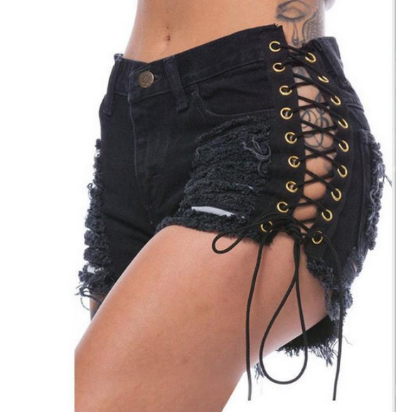 Women's Distressed Wash Denim Shorts with Fringe