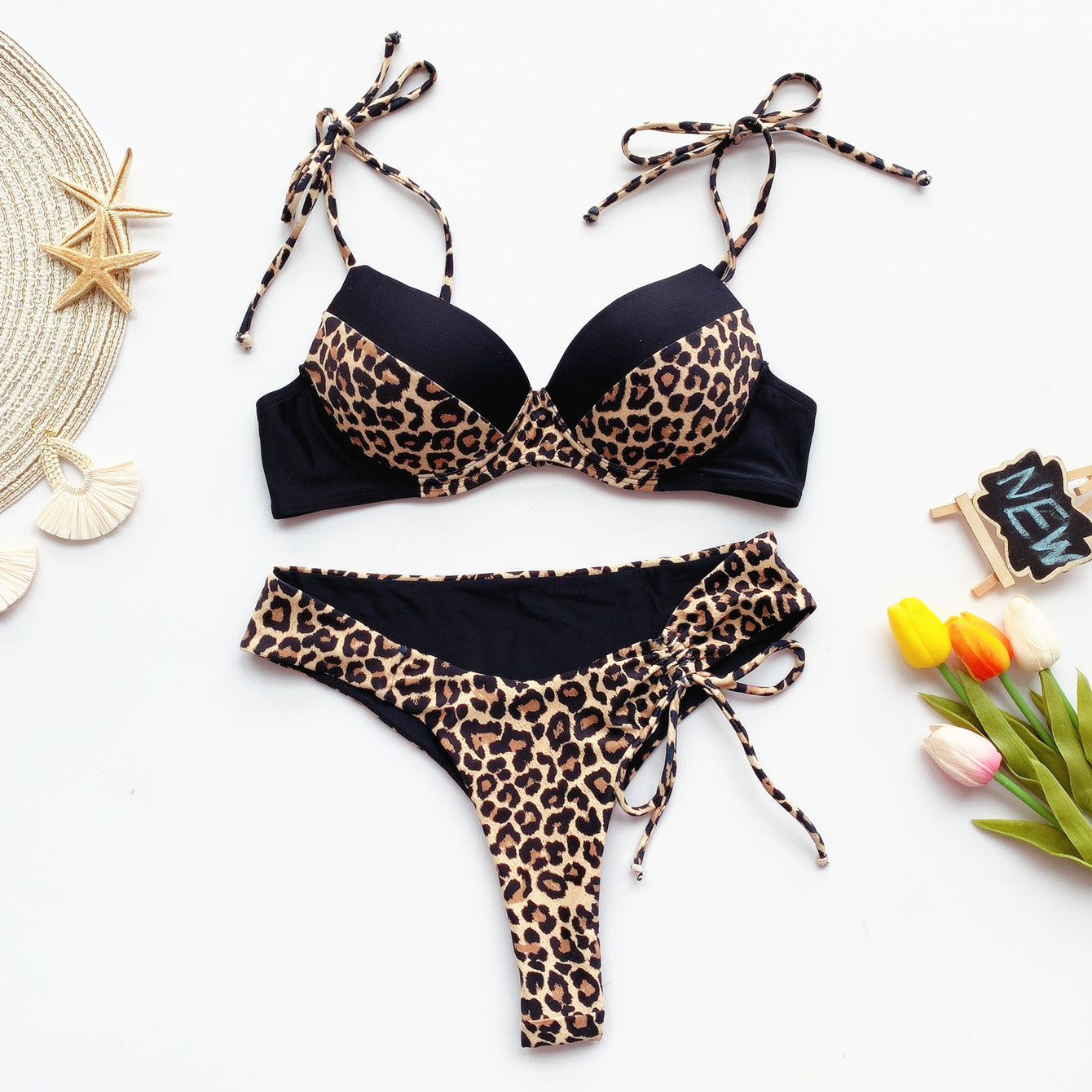 Leopard Colorblock Push-Up Bikini Set