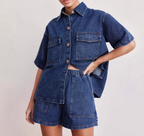 Women's Casual Denim Shirt & Shorts Set