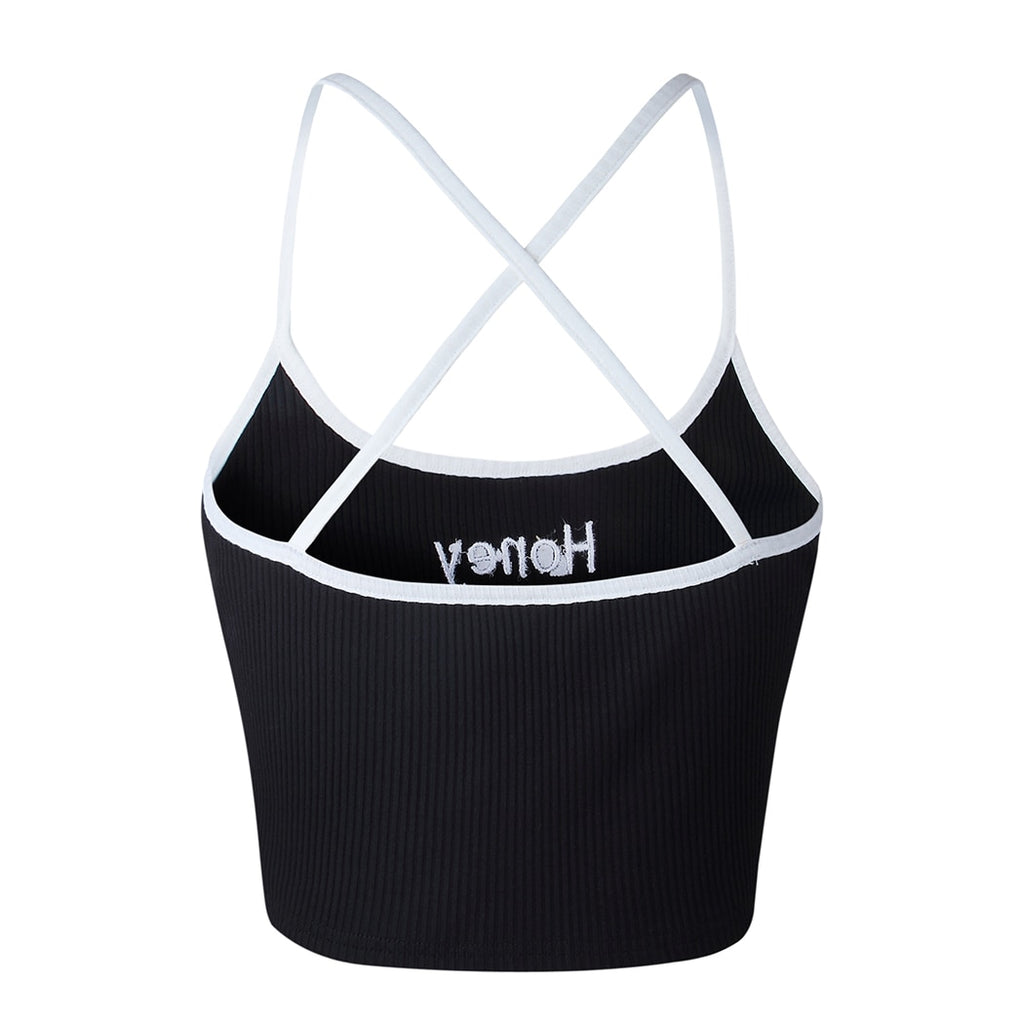 Letter Embroidered Crop Top with Spaghetti Straps