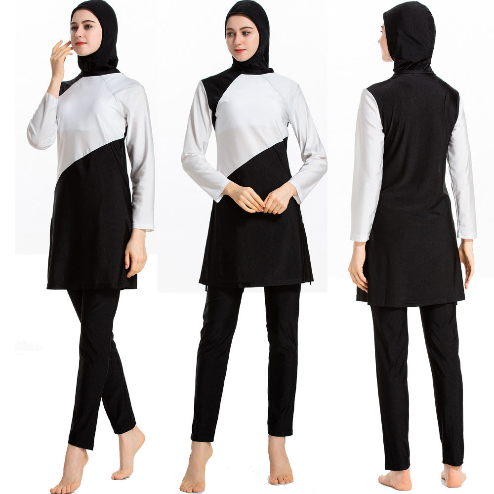 Modest Long-Sleeve Colorblock Swim Set