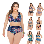 Plus Size Tropical Print High-Waist Bikini Set