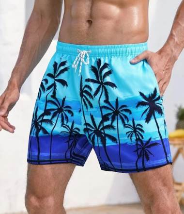 Men's Palm Tree Print Quick-Dry Swim Trunks