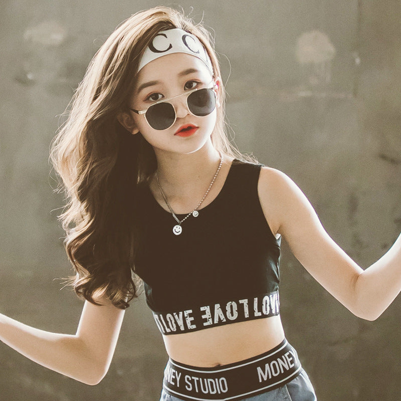Girls' High-Waisted Knitted Crop Top for Dance