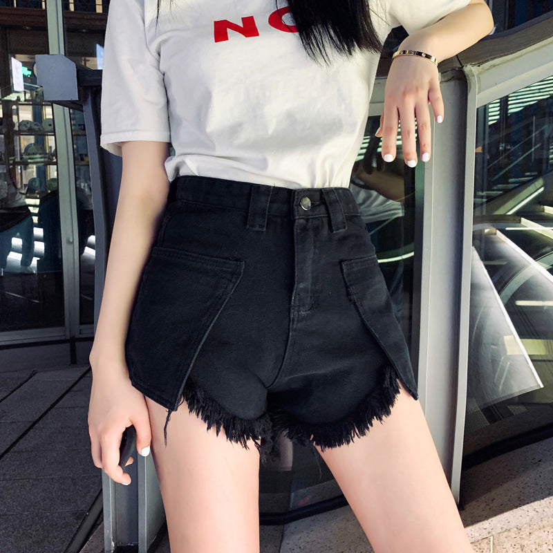 High-Waisted Ripped Wide-Leg Denim Shorts for Women