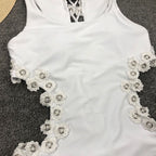 White Floral Cutout One-Piece Swimsuit