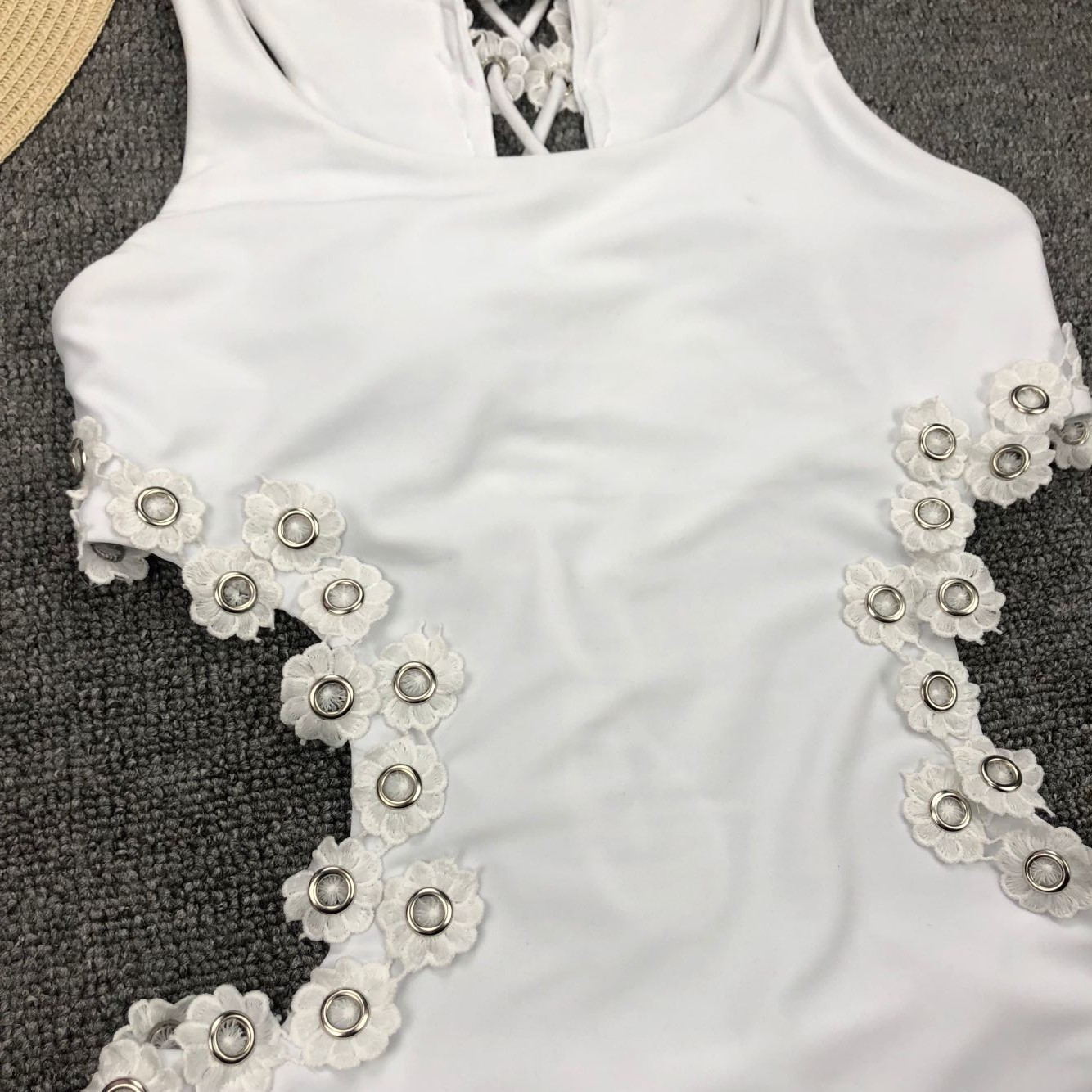 White Floral Cutout One-Piece Swimsuit