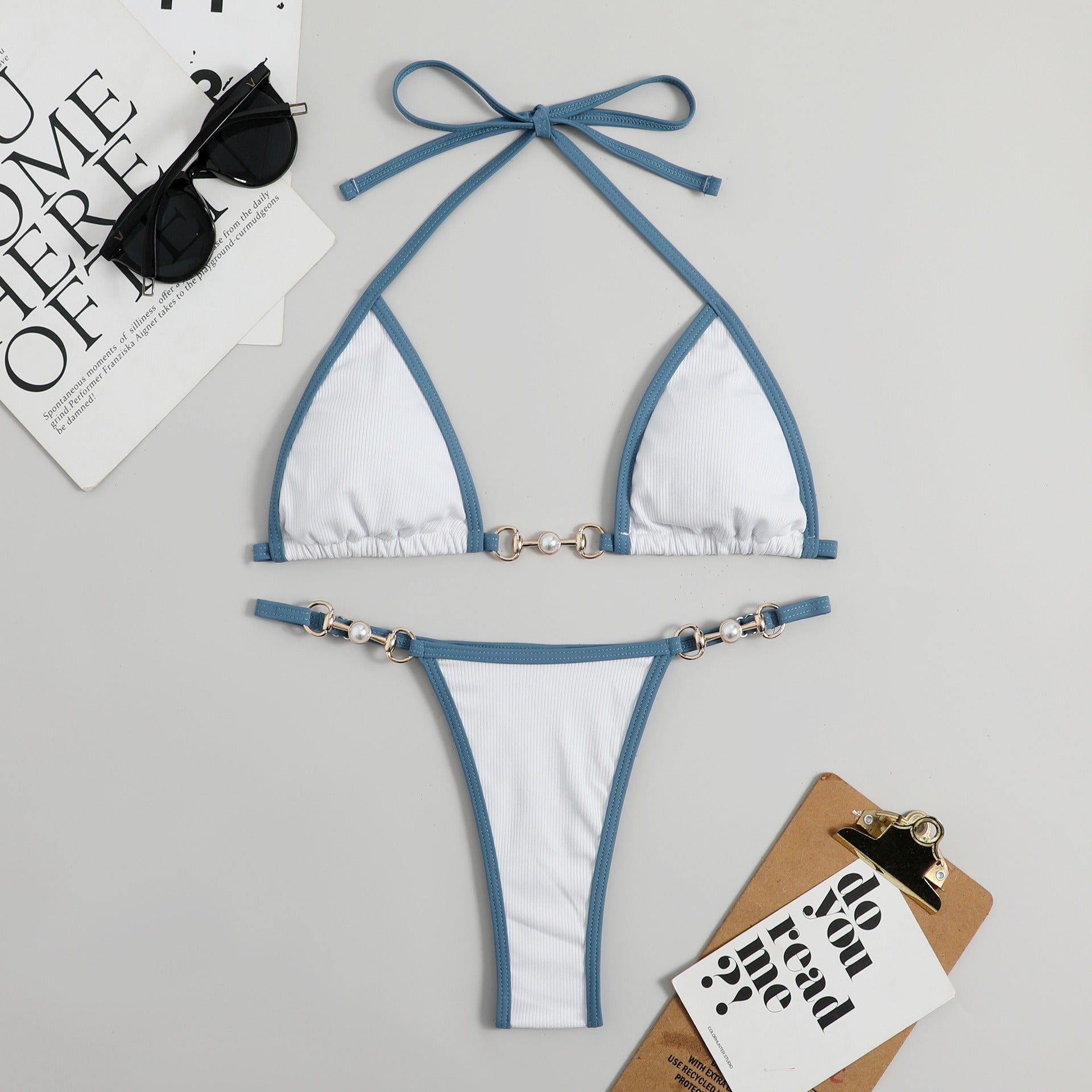 Neon Beaded Triangle Bikini Set