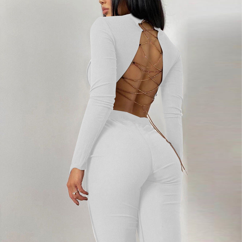 Summer Women's Fashion Backless Crop Top Set