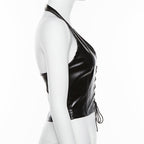 Crop Top with Neck Tie, Women's PU Vest