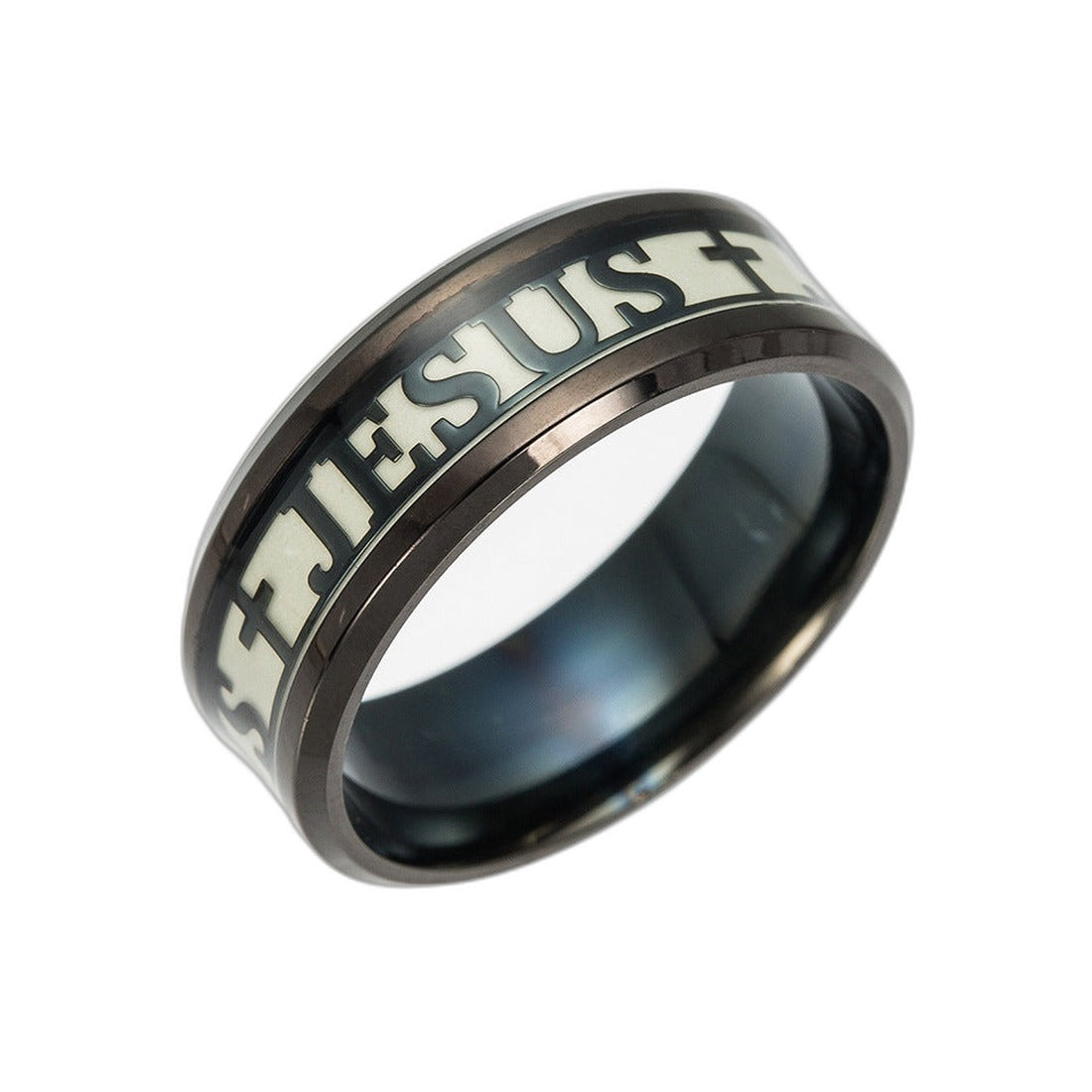 Jesus Cross Ring - Christian Faith Band - Black / 6