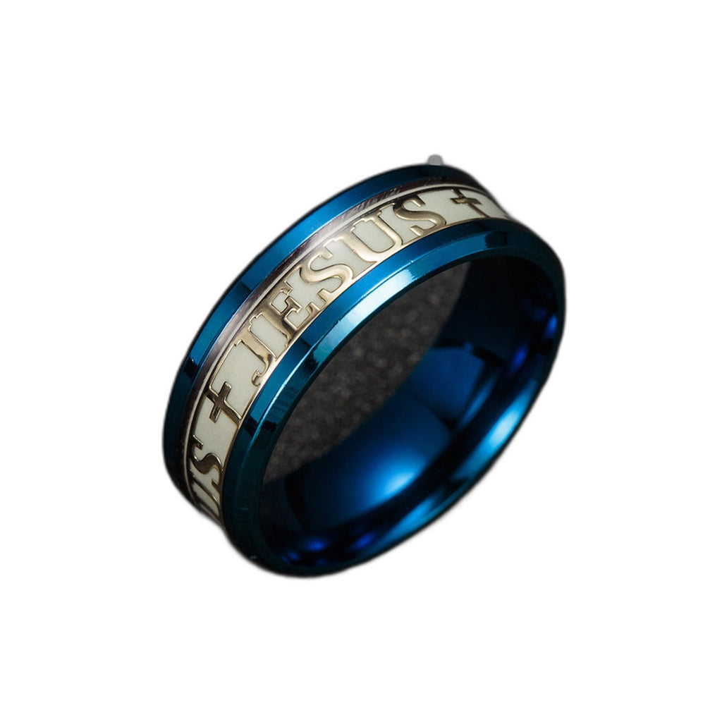 Jesus Cross Ring - Christian Faith Band - Blue / 12