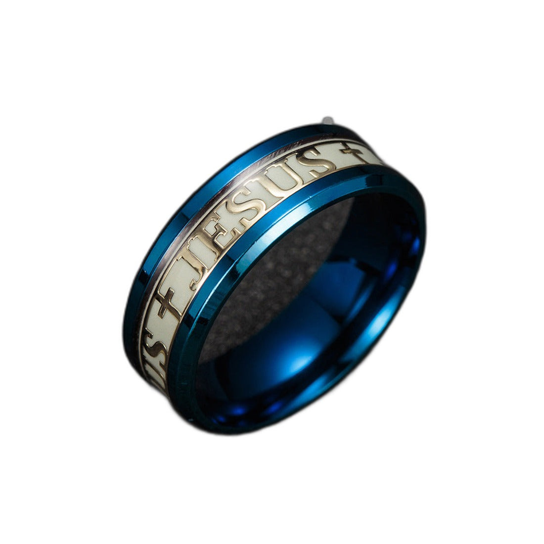 Jesus Cross Ring - Christian Faith Band - Blue / 12