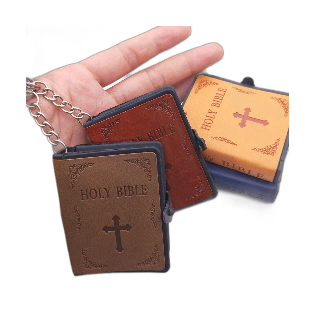 Mini Leather Bible Keychain - English 4-colour random