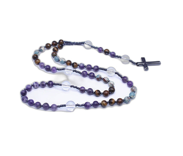 Rosary Necklace with Amethyst and Tiger Eye Stones | Christian Jewelry