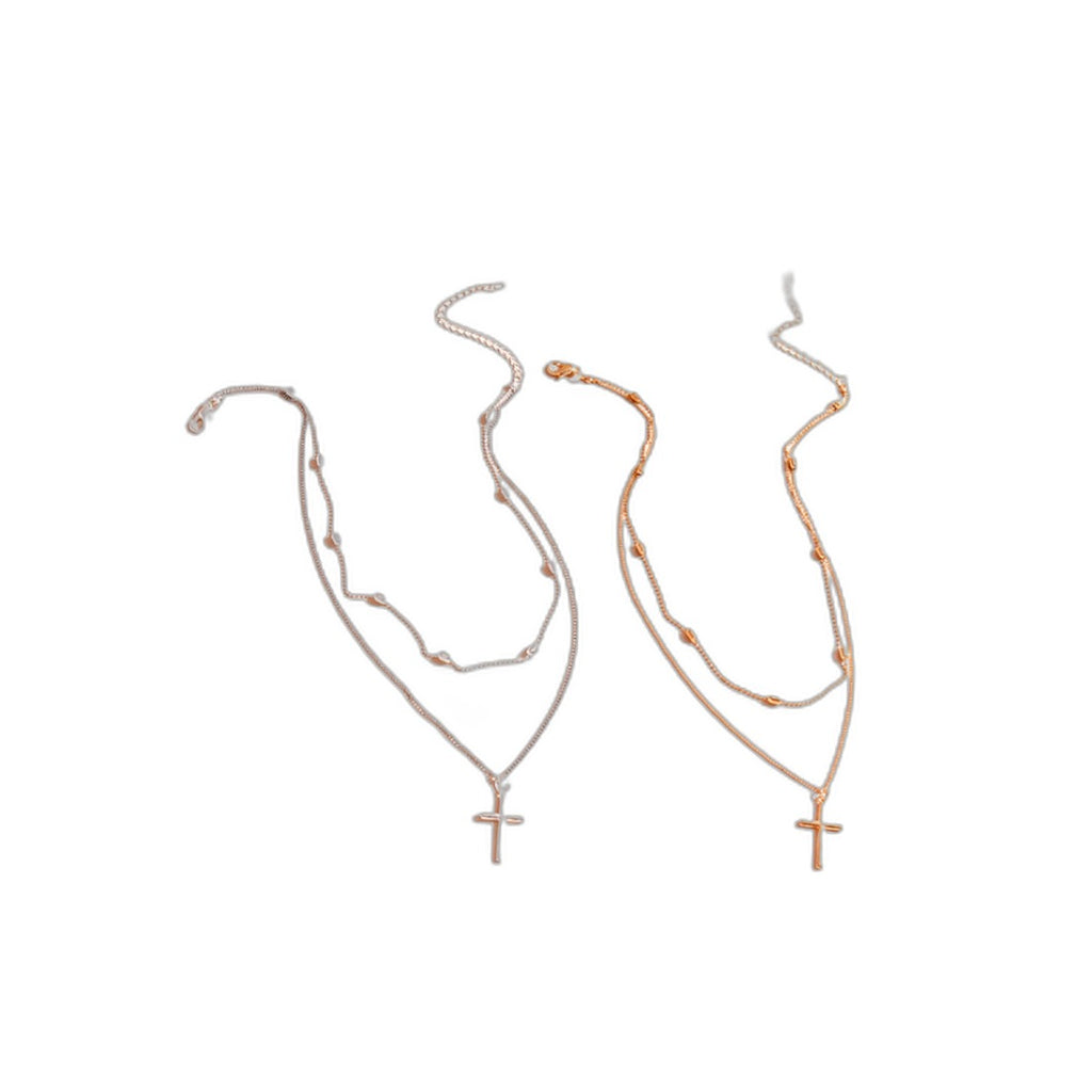 Stylish Cross Pendant Necklace with Geometric Layered Chain | Christian Jewelry