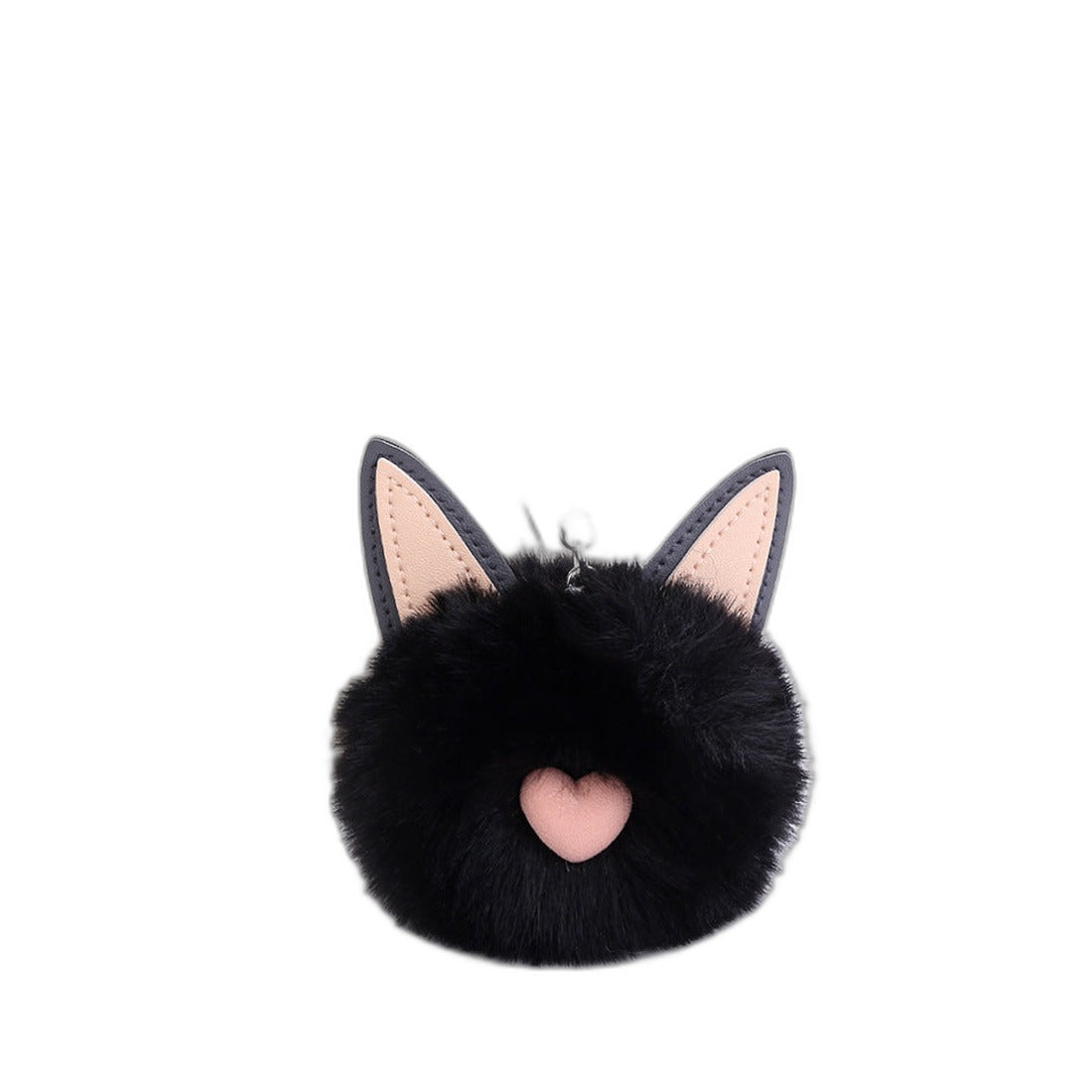 Fuzzy Pom Pom Keychain with Cat Ear Bag Charm | Accessory - black / 8CM hair ball (Amazon swatch)