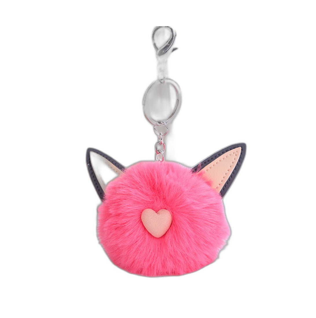 Fuzzy Pom Pom Keychain with Cat Ear Bag Charm | Accessory - Frosting red wine / 8CM hair ball (Amazon swatch)