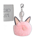 Fuzzy Pom Pom Keychain with Cat Ear Bag Charm | Accessory - Korean powder / 8CM hair ball (Amazon swatch)