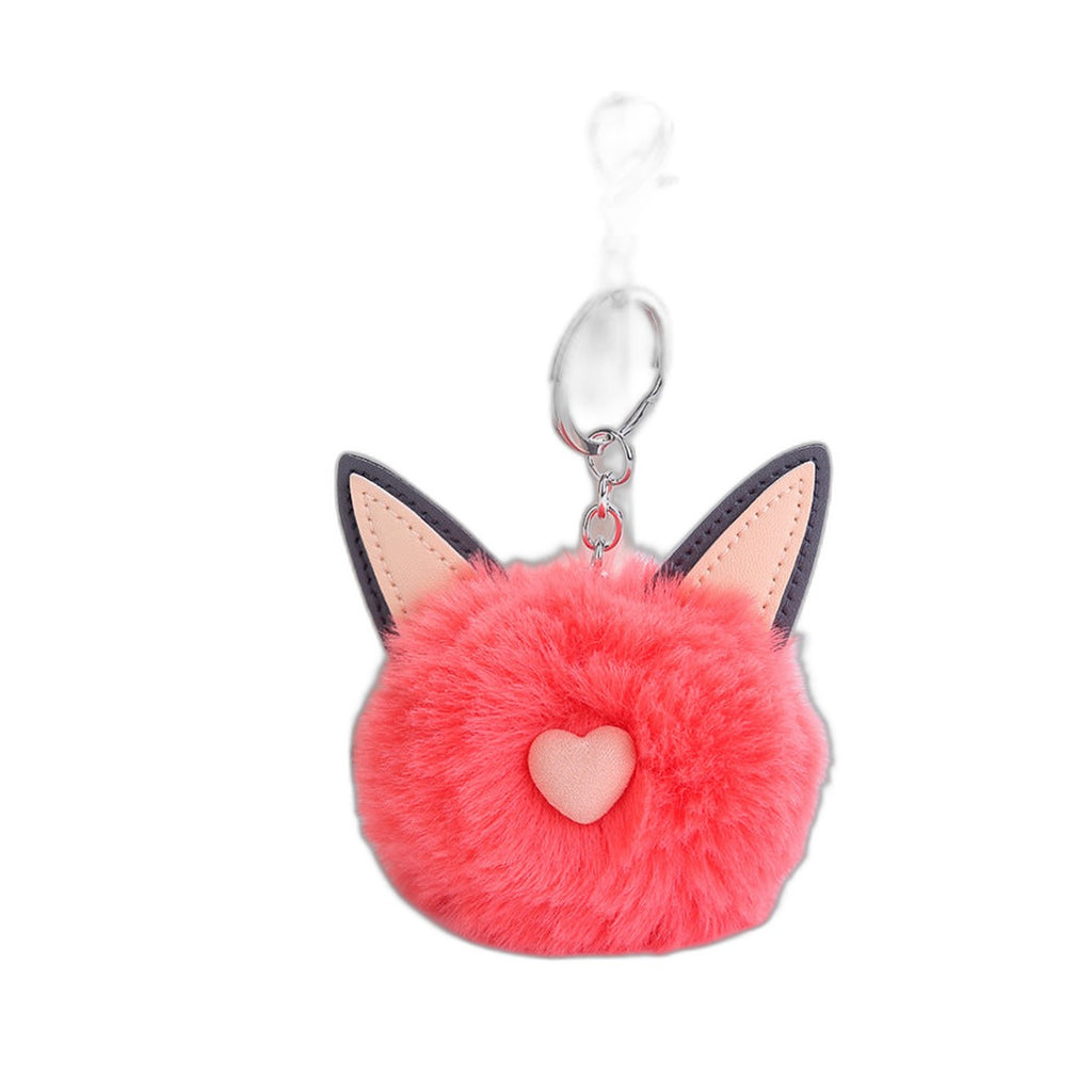 Fuzzy Pom Pom Keychain with Cat Ear Bag Charm | Accessory - orange / 8CM hair ball (Amazon swatch)